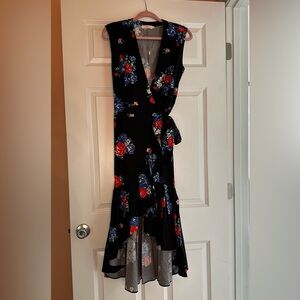 Tory Burch Navy Tea Floral Asymmetrical High-Low Wrap Dress